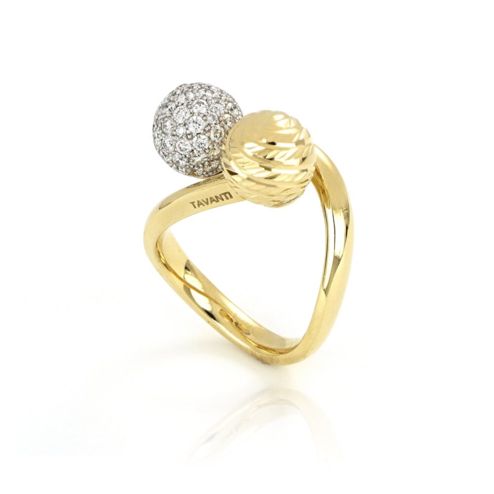 Tavanti – Вселенная кольцо две золотые сферы и белые бриллианты