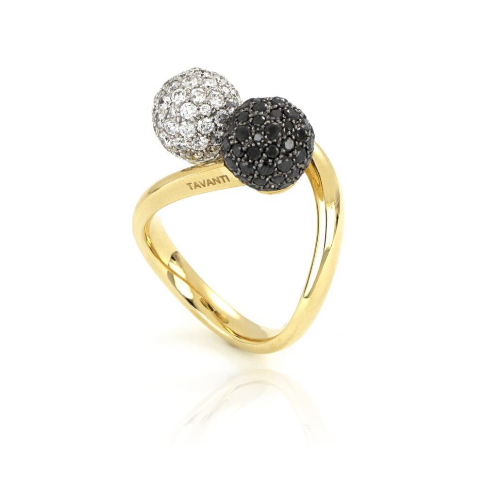 Tavanti – Вселенная кольцо две золотые сферы и белые / черные алмазы