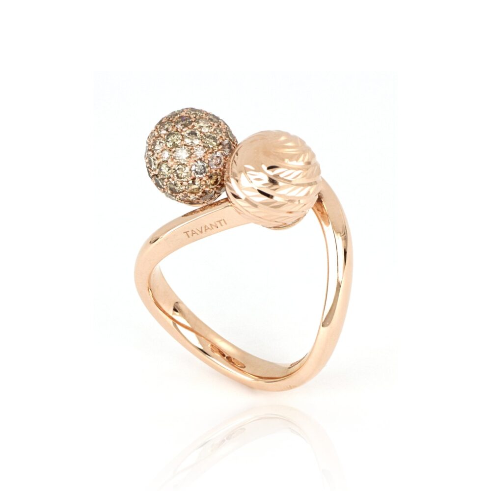 Tavanti – Вселенная кольцо две розовые золотые сфер и коричневые бриллианты