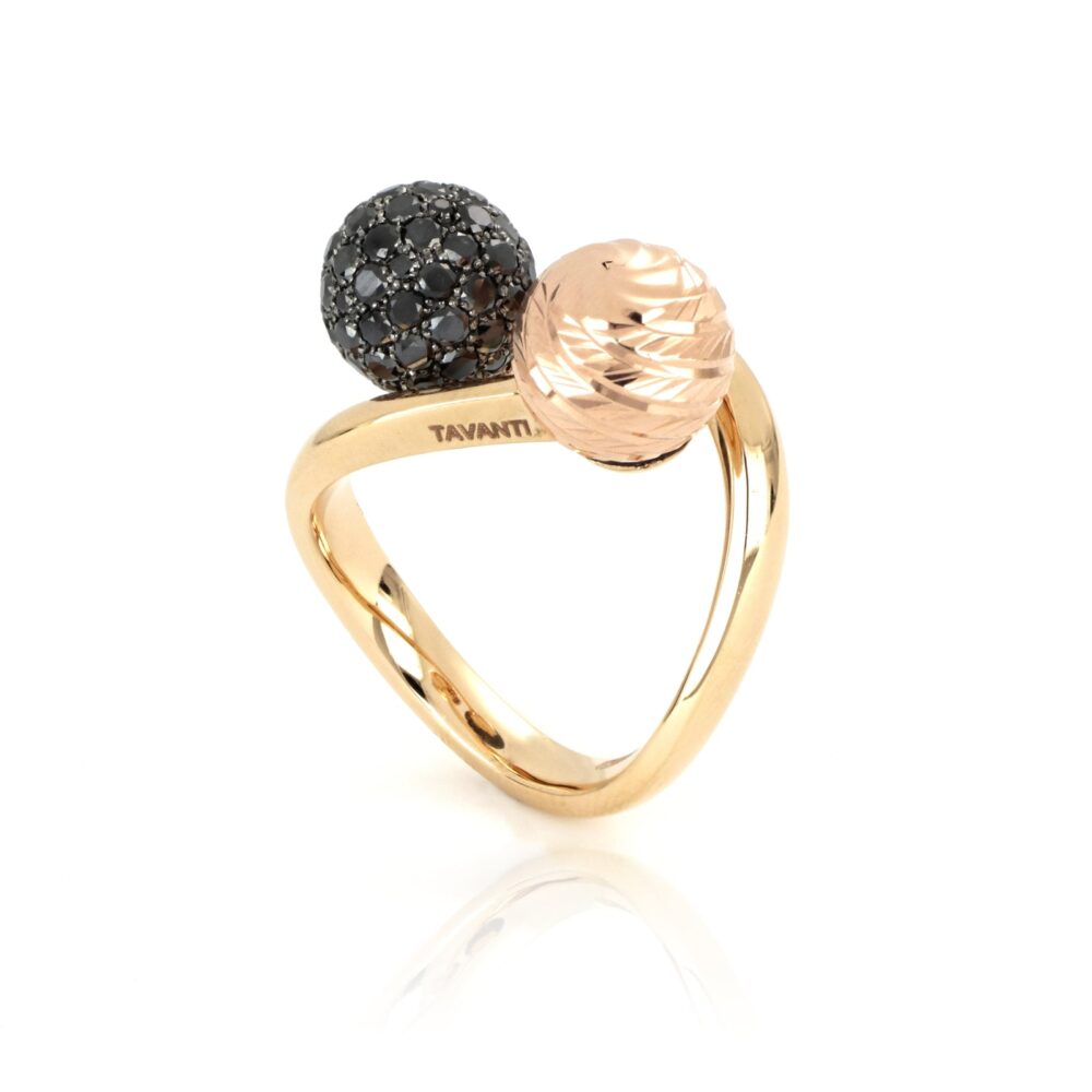 Tavanti – Вселенная кольцо две розовые золотые сфер и черные бриллианты