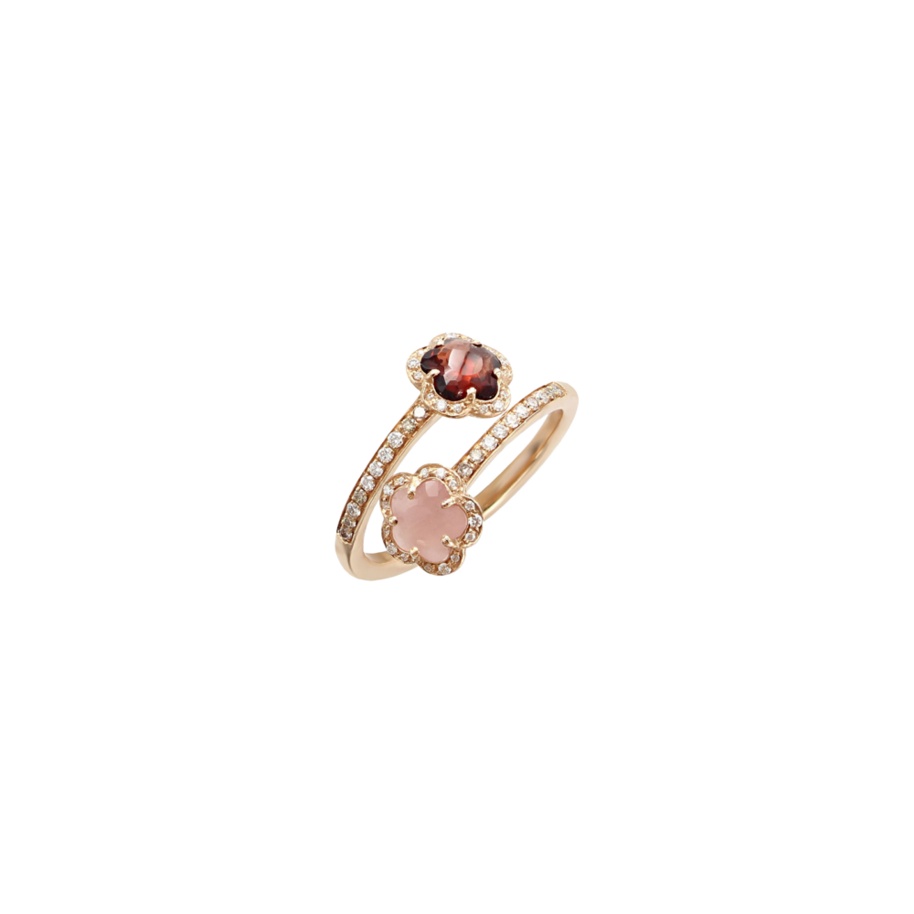 Pasquale Bruni – Цветочная дочь кольцо в розовом золоте с известняком розы, красной гранат и бриллиантами 15958r