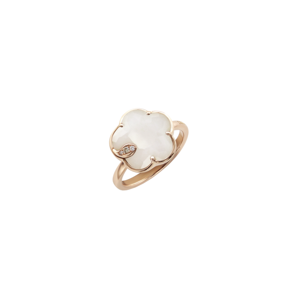 Pasquale Bruni – Кольцо Petit Joli в розовом золоте с цветом в белом агате, белых бриллиантах и ​​шампанском 16118R