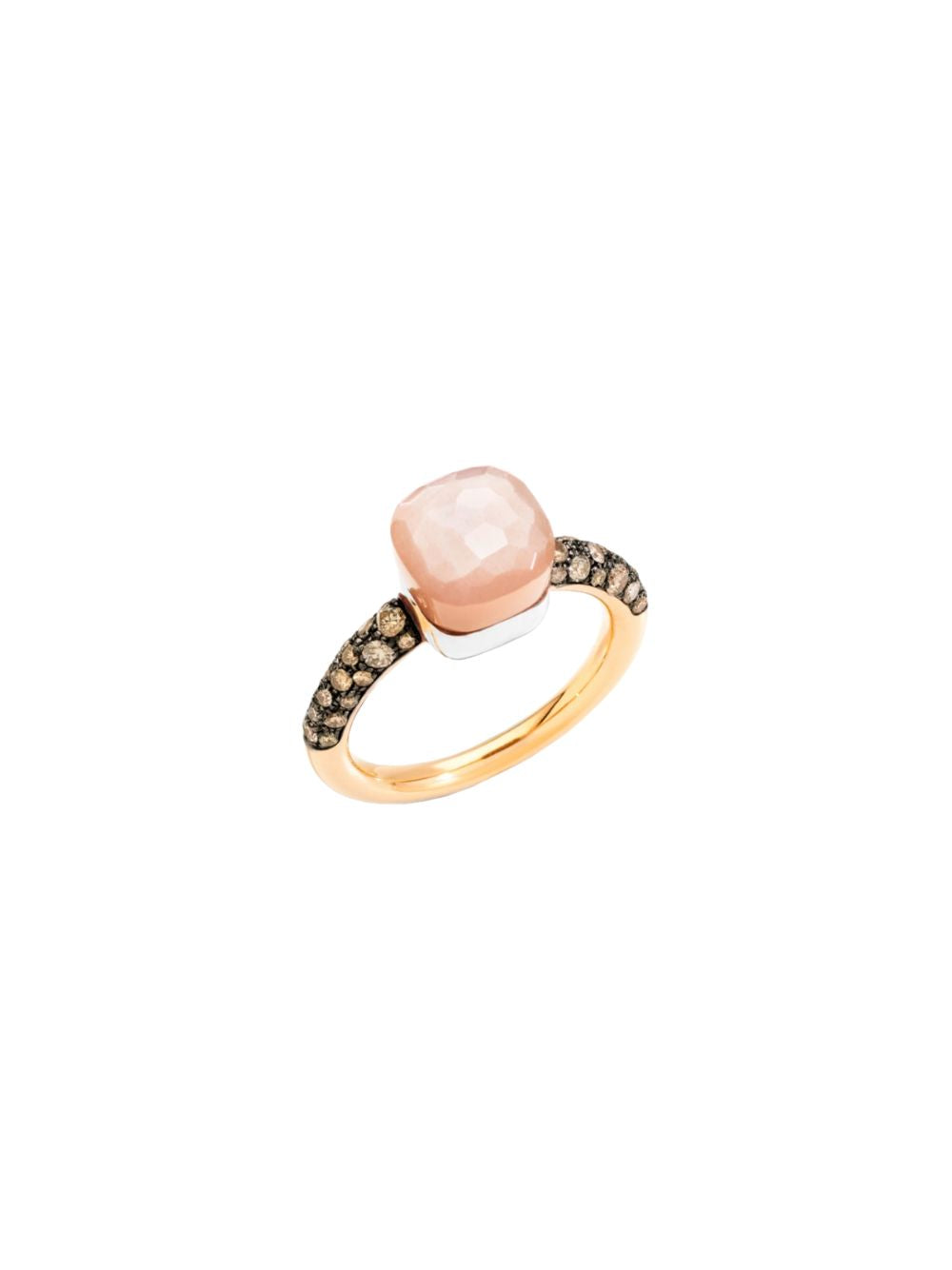 Pomellato – Обнаженное кольцо в розе и белом золоте с светло -коричневыми Adularia и коричневыми PAB7040O6BKRBRADL Diamonds