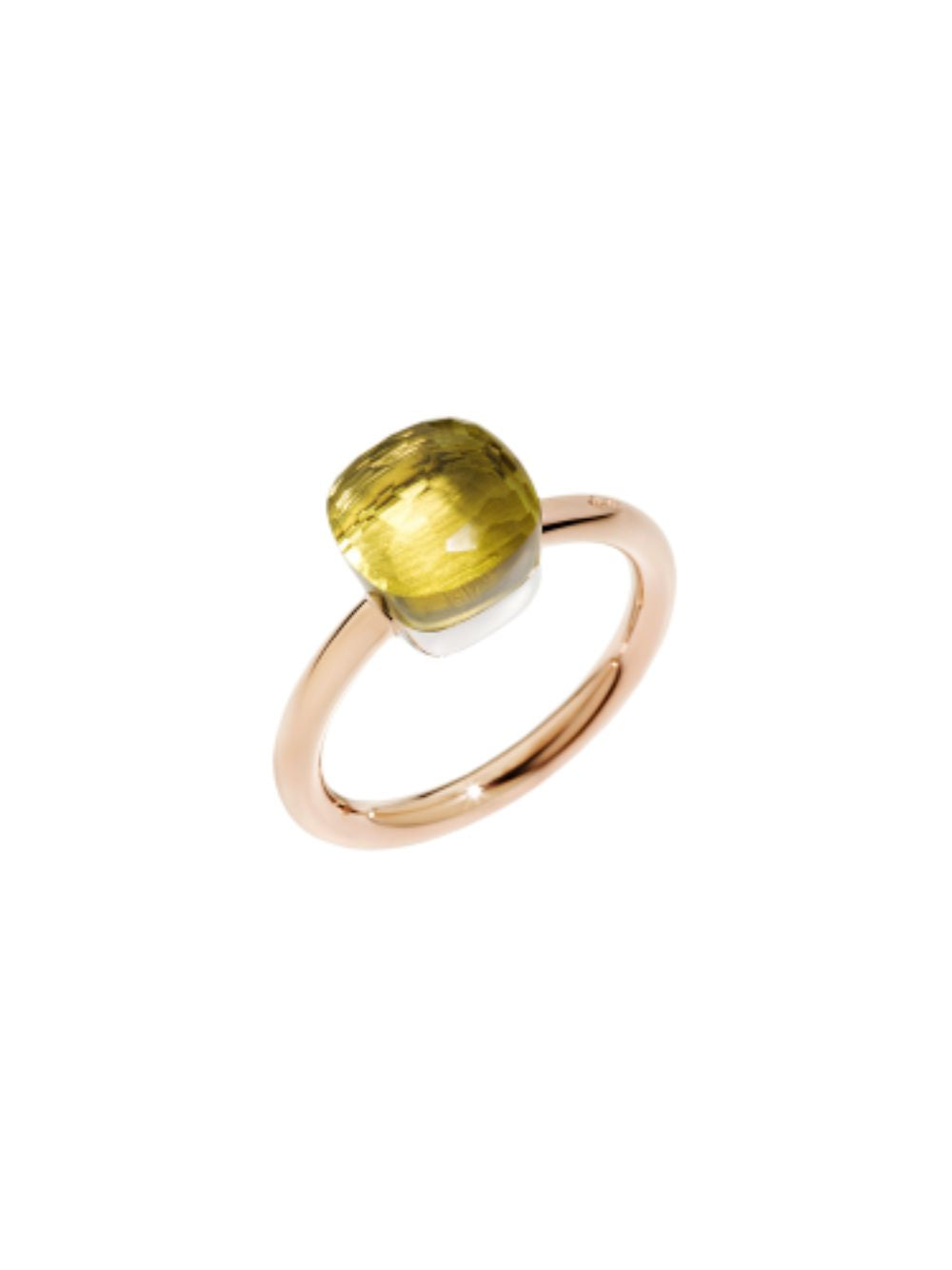 Pomellato – Петальное обнаженное кольцо в розовом золоте с белым золотым рамкой и огражденным лимонным кварцем PAB4030O60000QL